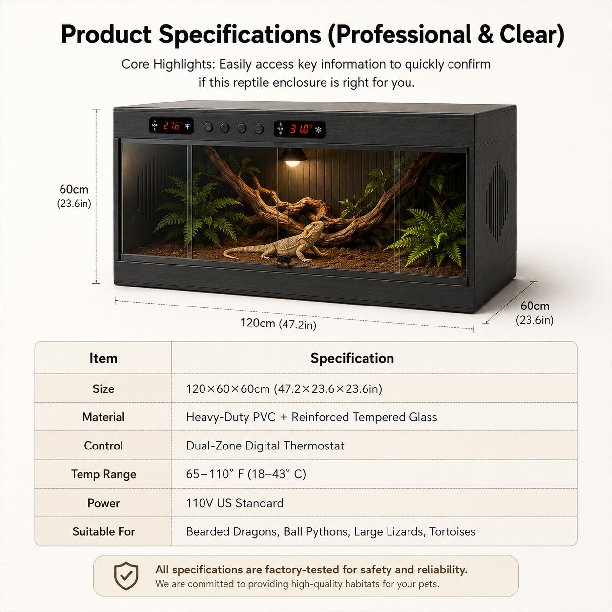 YRT-120 Large 47×24×24-Inch PVC Reptile Enclosure-YRT-120