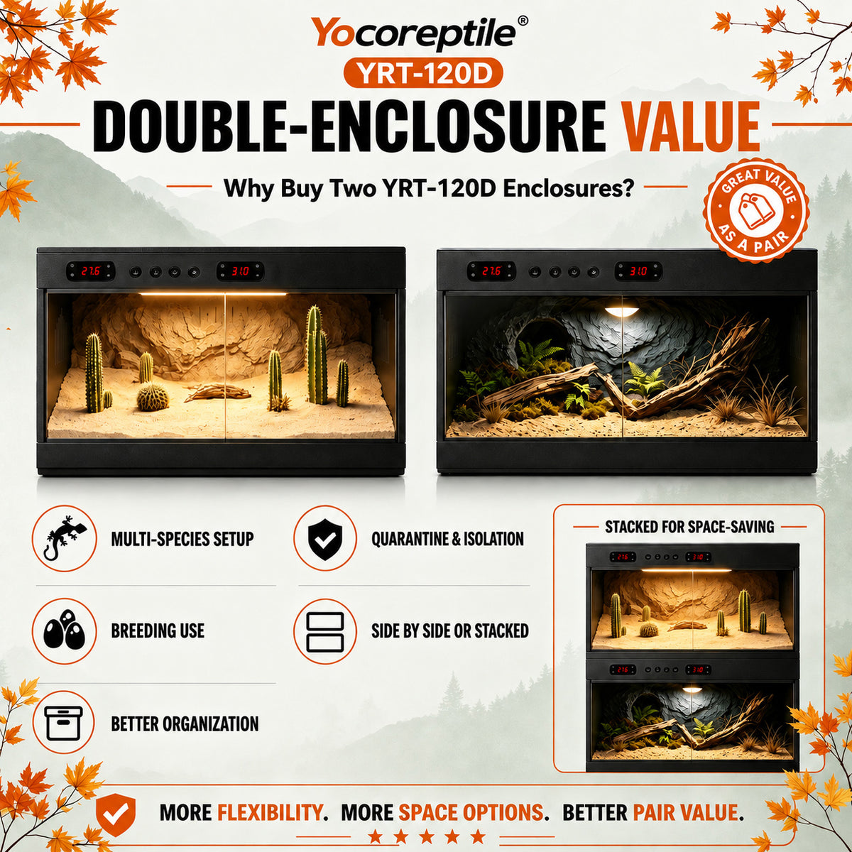 Autumn Sale Bundle Premium High-Capacity PVC Reptile Enclosure – 120 Gal YRT-120D