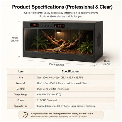 High-grade New PVC Intelligent Temperature Control Reptile Enclosure 40×16×16" — YRT-100