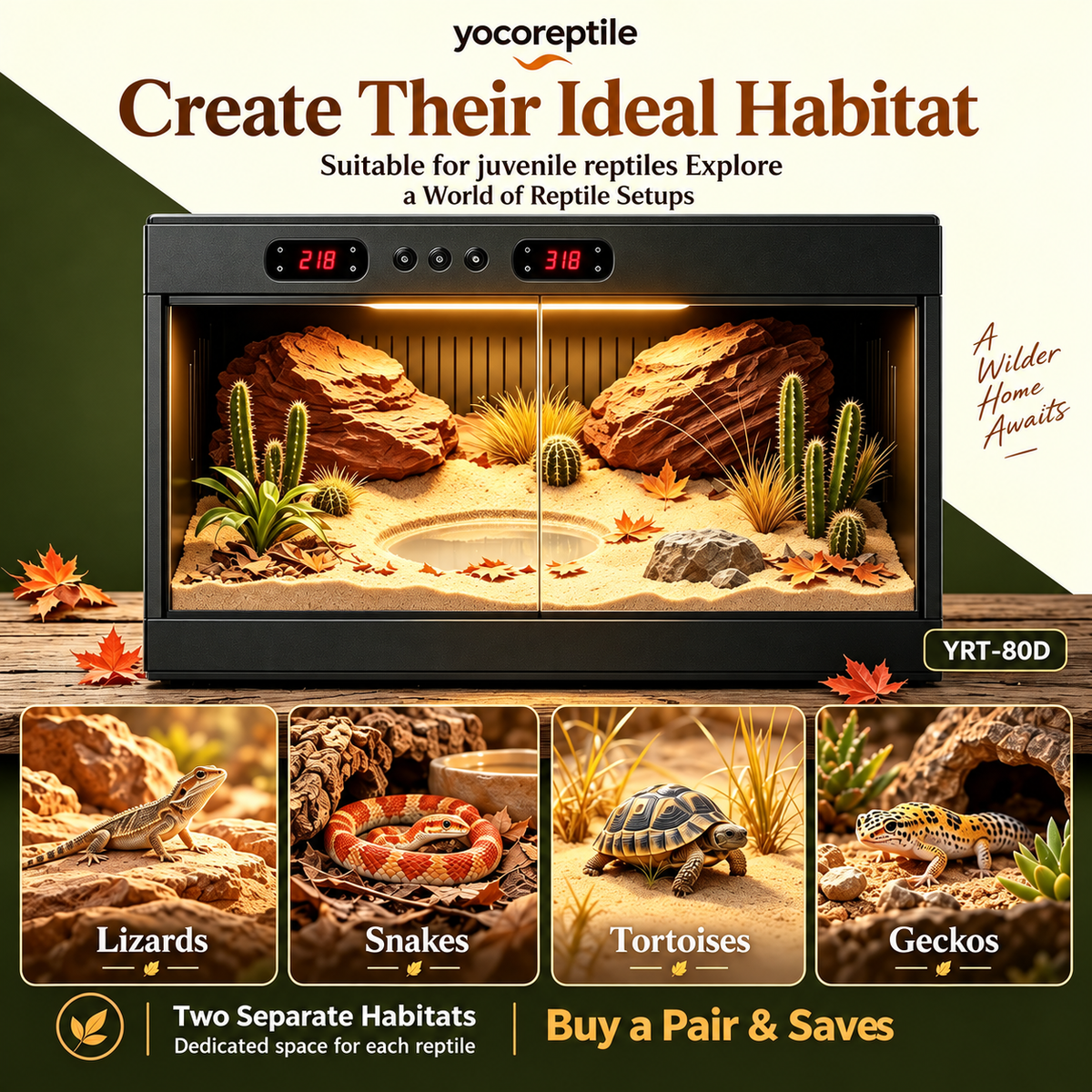 Moisture Resistant PVC Reptile Tank Medium Size YRT-80D