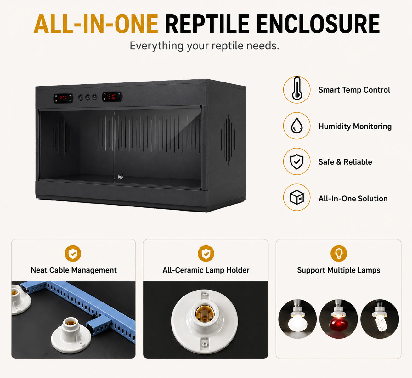 2026 PVC Reptile Terrarium Black 32×16×16"— YRT-80