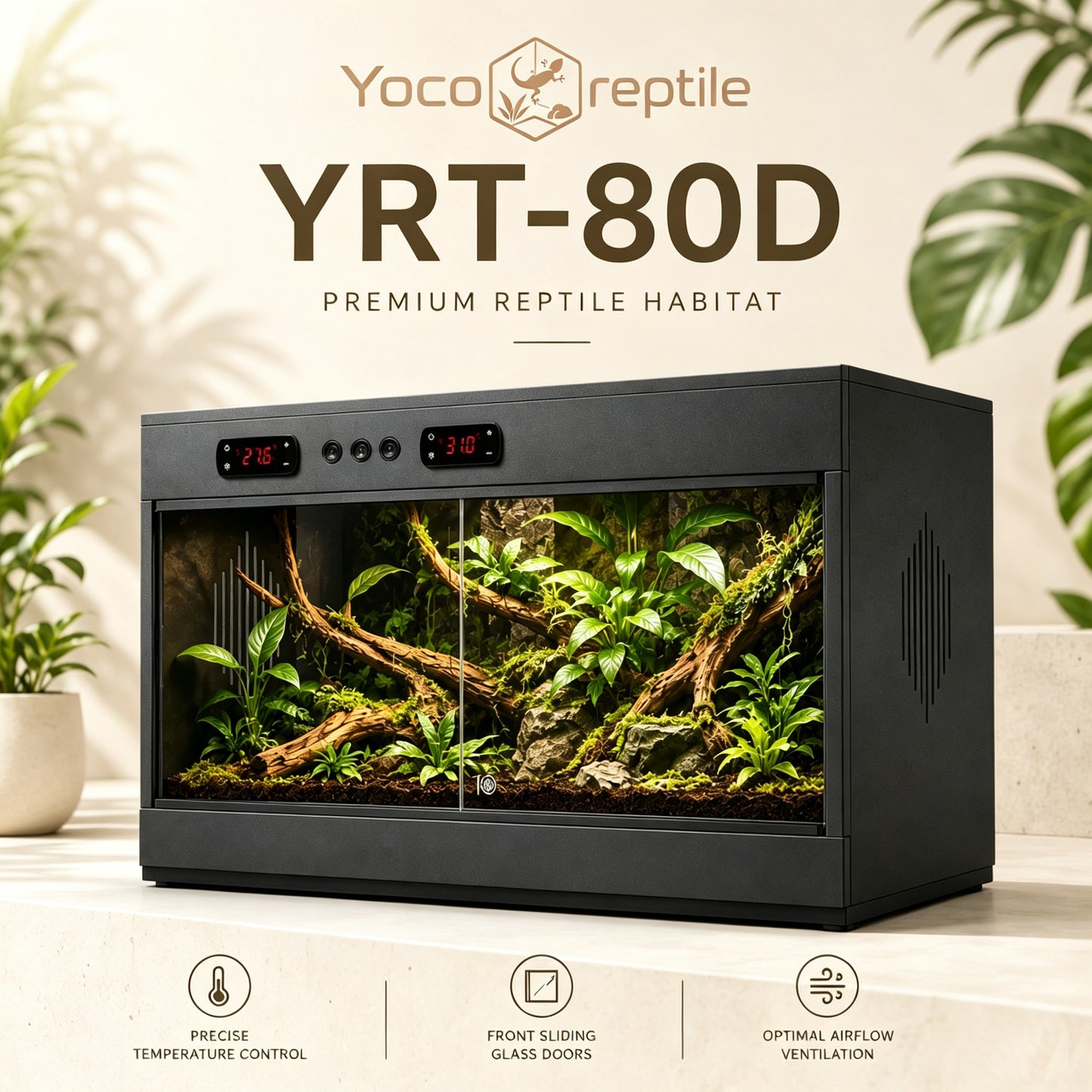 2026 PVC Reptile Terrarium Black 32×16×16"— YRT-80