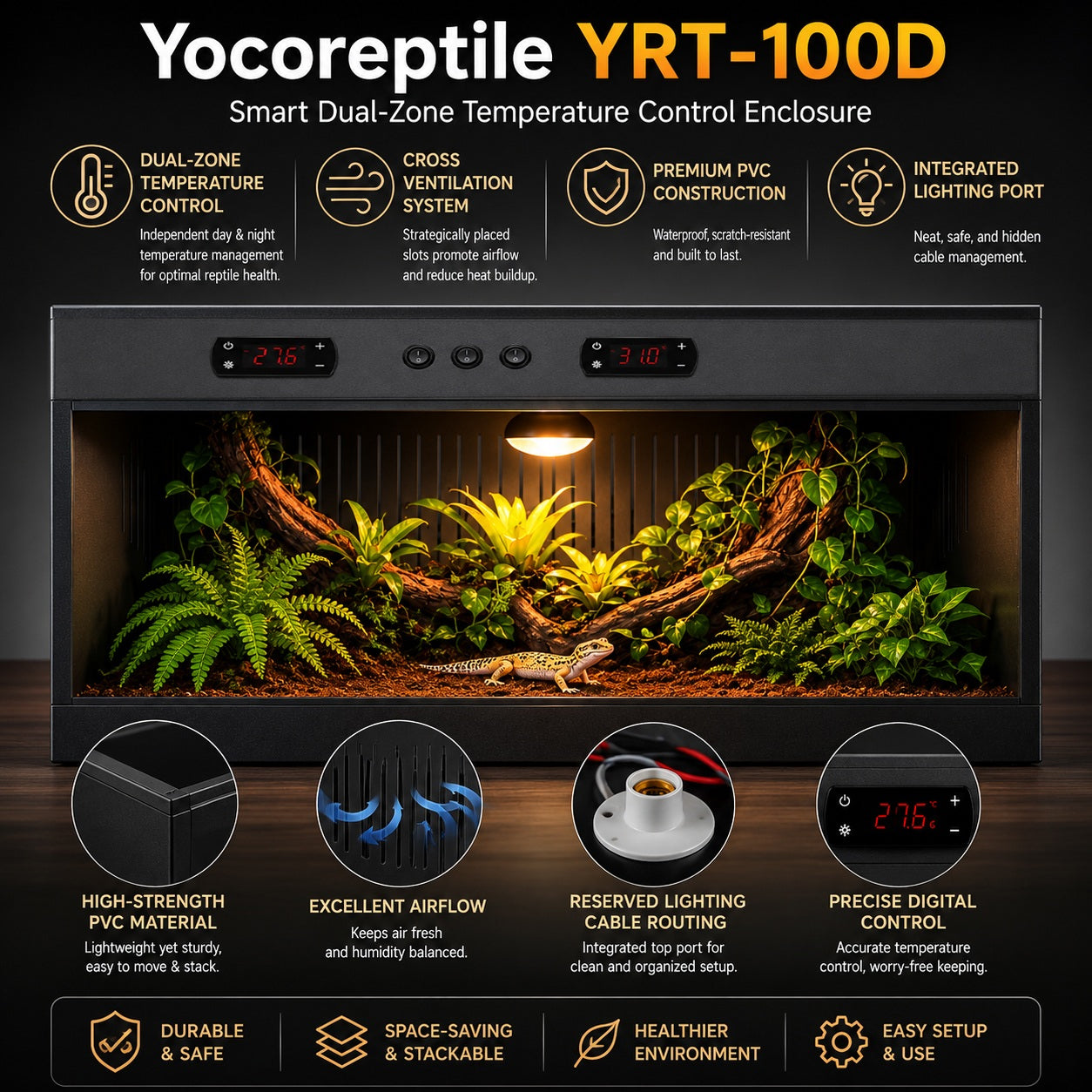 High-grade New PVC Intelligent Temperature Control Reptile Enclosure 100*40*40CM — YRT-100