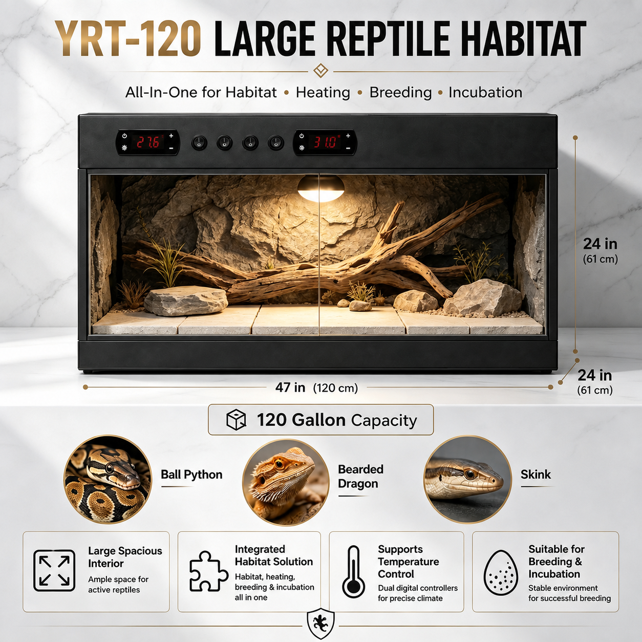 120 Gal PVC Temperature Control Terrarium for Ball Pythons & Bearded Dragons YRT-120