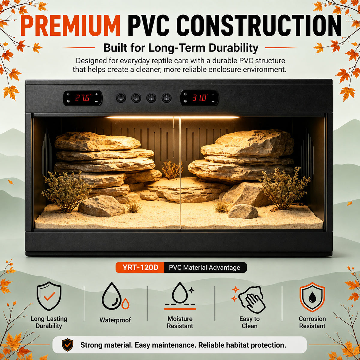 Autumn Sale Bundle Premium High-Capacity PVC Reptile Enclosure – 120 Gal YRT-120D